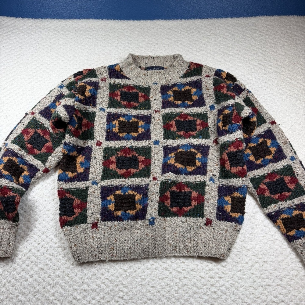 Vintage Woolrich Woman Sweater M 100% Wool Geometric 90s Grannycore Chunky